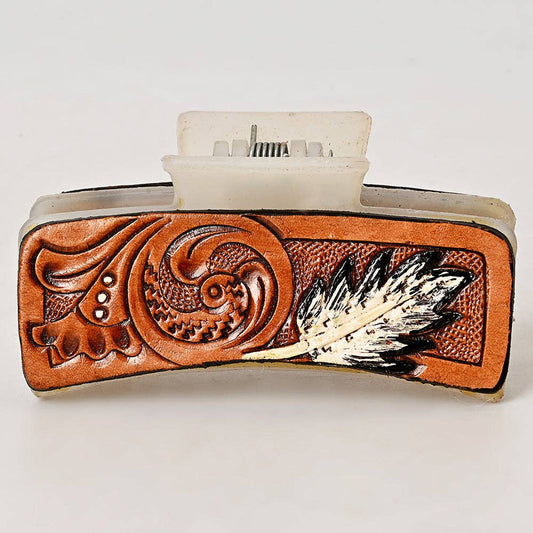 Tooled Leather Feather Hair Clip