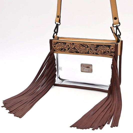 Clear Stadium Fringe Crossbody Bag | Hand-Tooled Leather by American Darling