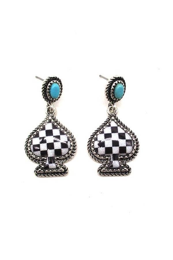Checkered Spade Dangle Earrings