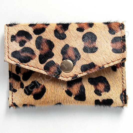 Leopard Print Cowhide Cardholder Envelope with Snap Closure