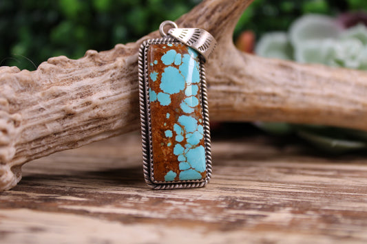 Number 8 Turquoise Rectangle Pendant Sterling Silver