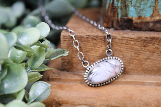 White Buffalo Turquoise Sterling Silver Necklace – 16” Adjustable Chain