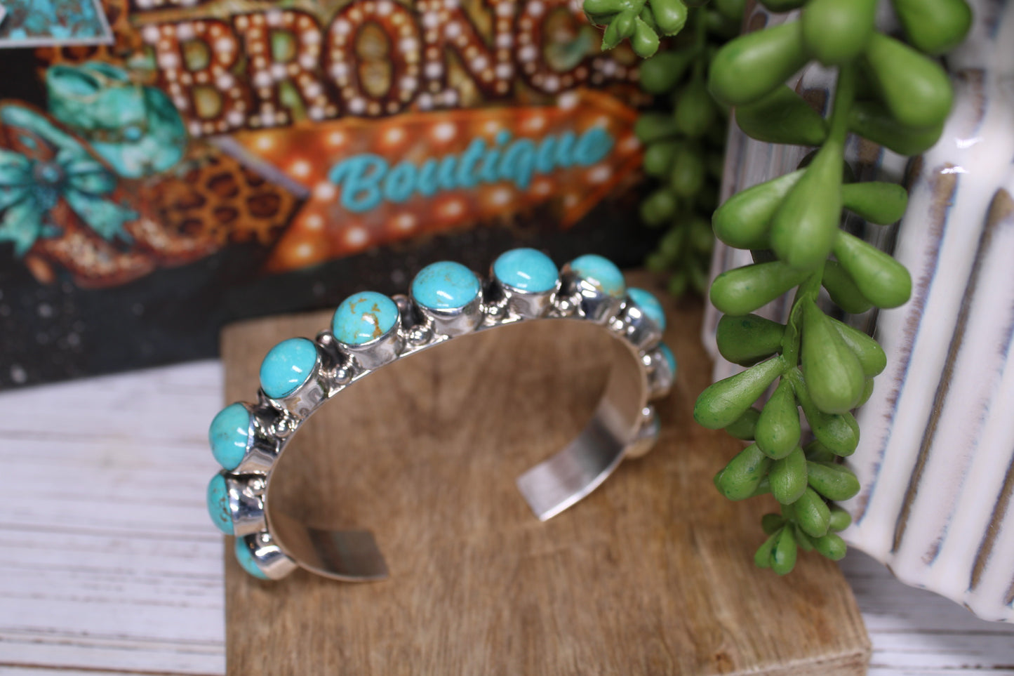 Kingman Turquoise 11-Stone Cuff – Handmade by Navajo Artist Diana Nez