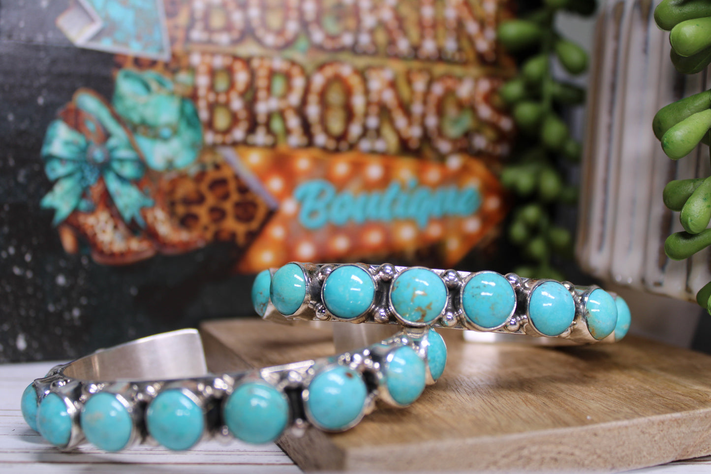 Kingman Turquoise 11-Stone Cuff – Handmade by Navajo Artist Diana Nez
