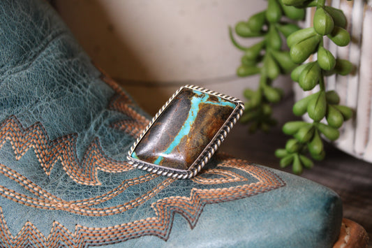 Navajo Handmade Donovan Skeet Royston Ribbon Turquoise Sterling Silver Adjustable Ring