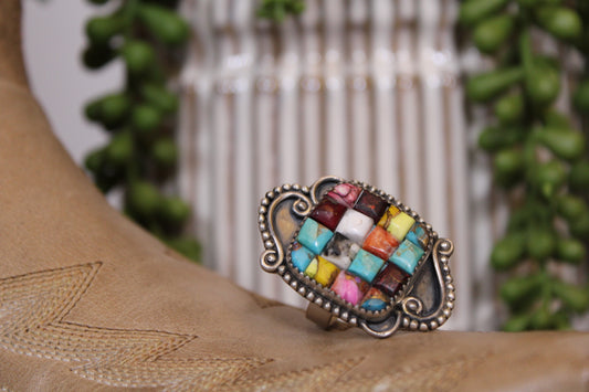 Authentic Multi-Stone Turquoise Sterling Silver Adjustable Ring