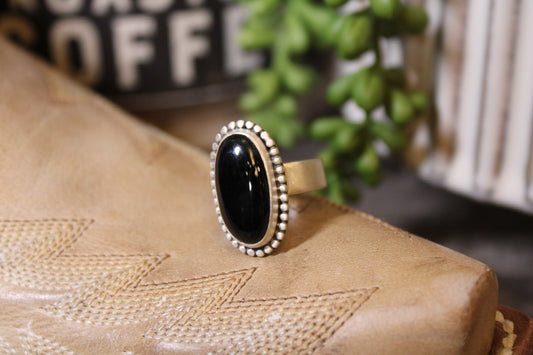 Handmade Black Onyx Sterling Silver Adjustable Ring