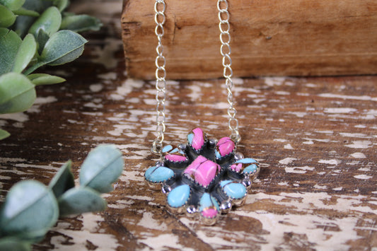 Cotton Candy Turquoise Sterling Silver Necklace – 15” Chain
