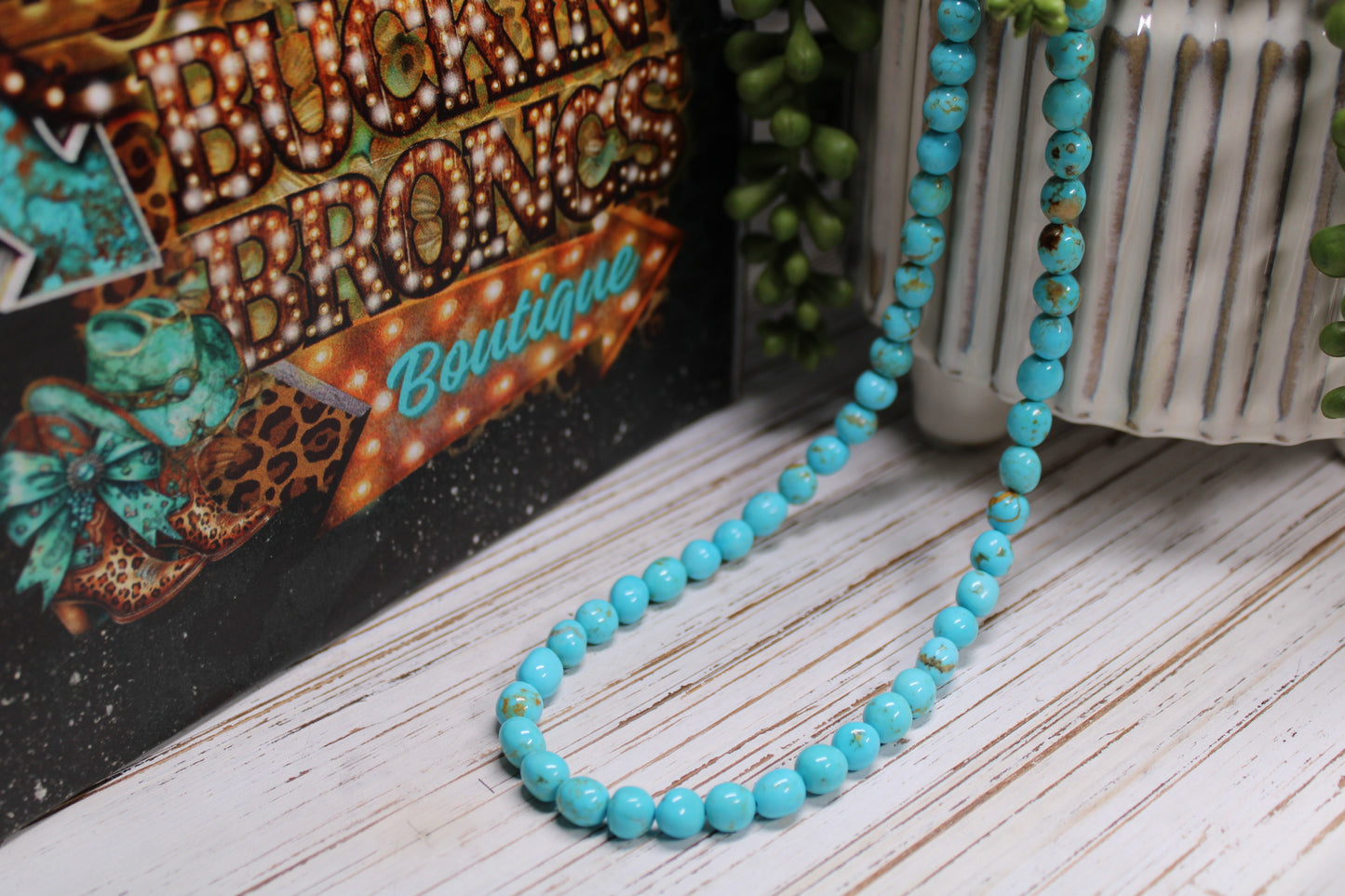Navajo Handmade Nevada Turquoise Bead Necklace by Artist Naomi Garcia - 18-Inch