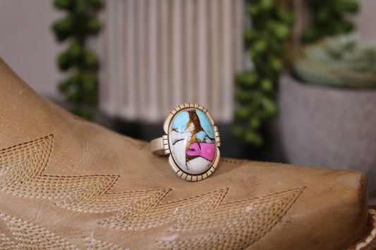 Cotton Candy Turquoise Sterling Silver Adjustable Ring – Stamped Sterling