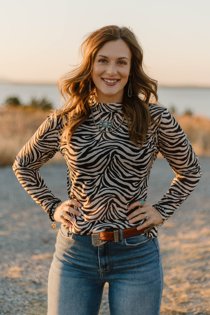 Cowgirl Safari Mesh Top – Zebra Print