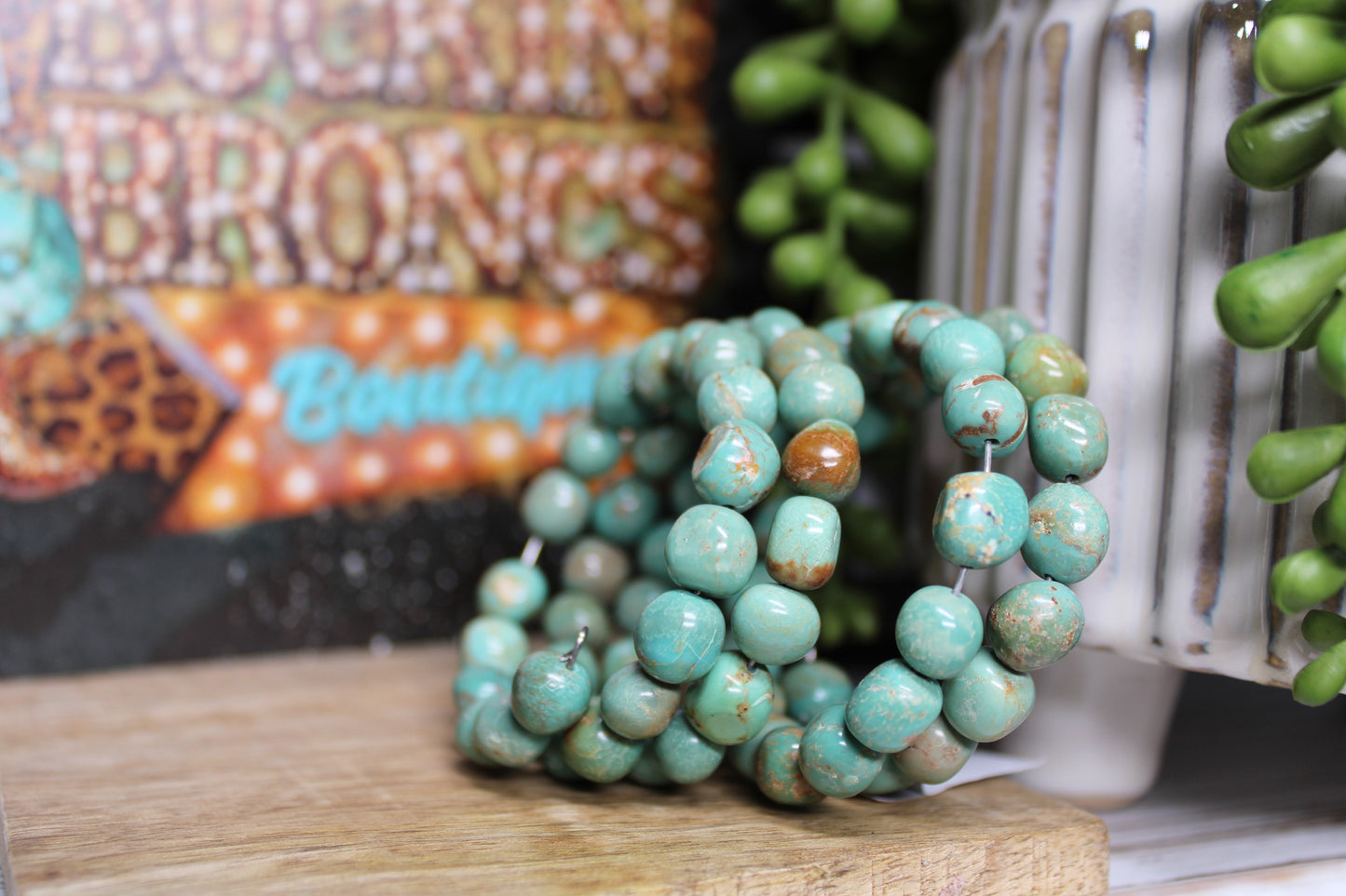 Wrap-Around Kingman Turquoise Beaded Bracelet - Handmade by Navajo Artist Vicki Johnson