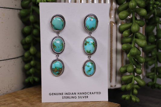 Navajo Sonoran Gold Turquoise Triple Drop Earrings – By Lorenzo Arviso