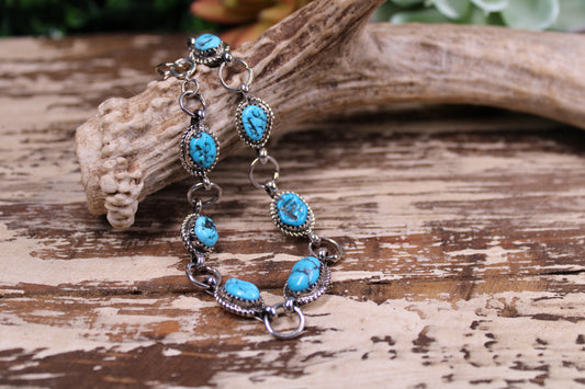 Rita Dawes Navajo Handmade Kingman Turquoise Bracelet – .925 Sterling Silver