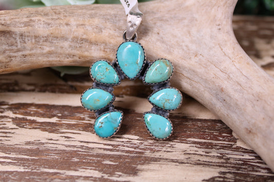 Kingman Turquoise Naja Squash Blossom Pendant – Sterling Silver