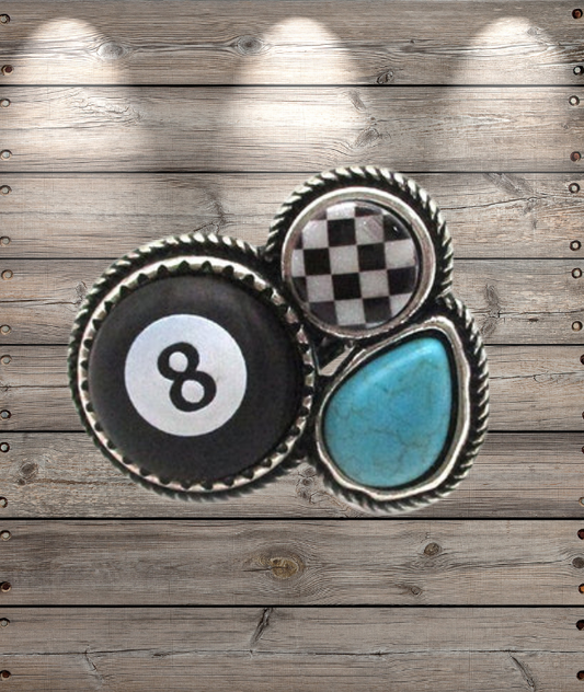 Western 8 Ball Checker Cuff Ring