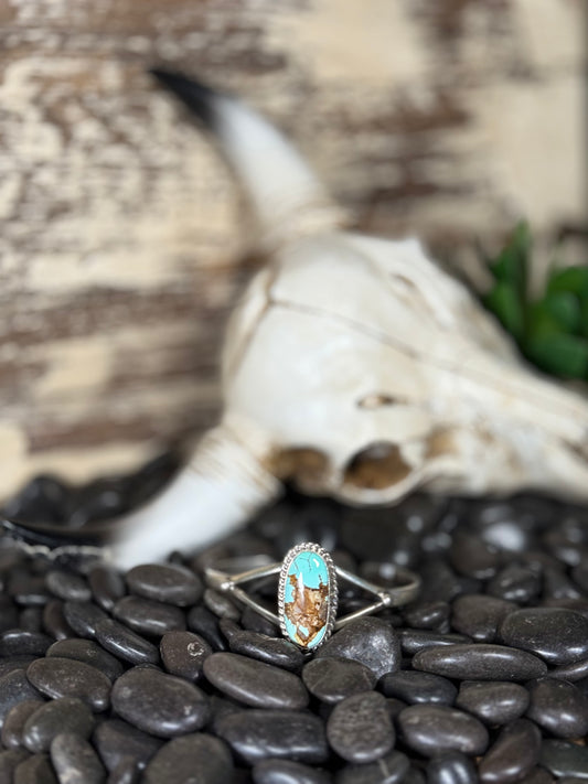 Alex Becenti Navajo Sterling Silver Kingman Turquoise Cuff Bracelet – Size 7
