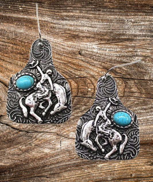 Bronc Riding Cattle Tag Earring
