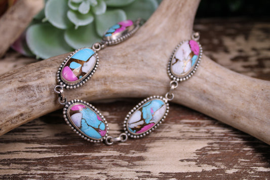 Cotton Candy Turquoise (Kingman) Sterling Silver Bracelet – Size 7.5 to 8.5