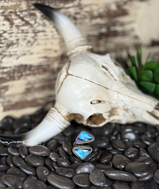 Rex Abeita Navajo Sterling Silver Kingman Dahlia Turquoise Adjustable Ring