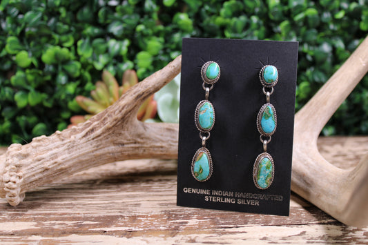 Freda Martinez Navajo Sterling Silver Sonoran Gold Turquoise Dangle Earrings