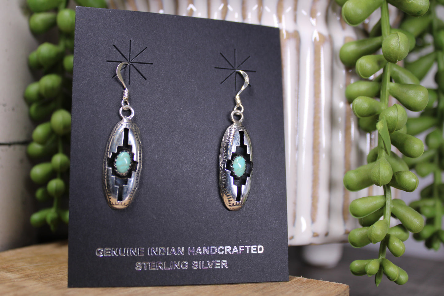 Navajo Felix Perry Turquoise Shadowbox Sterling Silver Earrings – Stamped by Artist