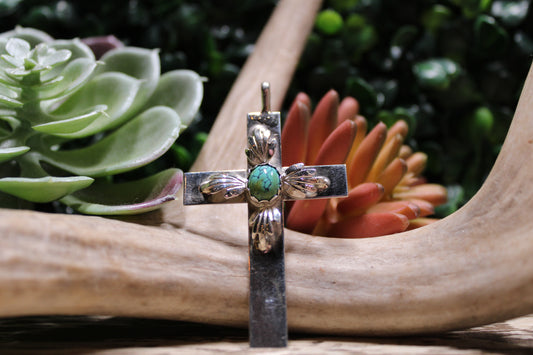 Michael Thompson Jr. Navajo Handmade Kingman Turquoise Sterling Silver Cross Pendant