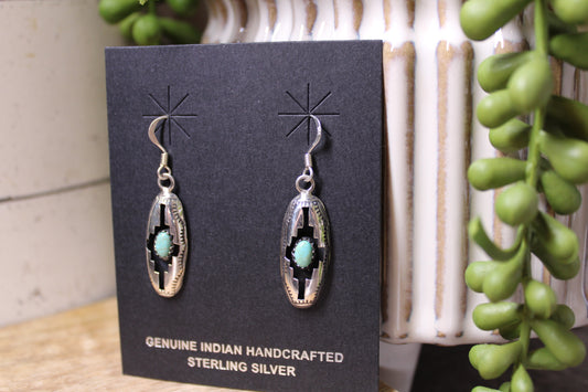 Navajo Felix Perry Turquoise Shadowbox Sterling Silver Earrings – Stamped by Artist