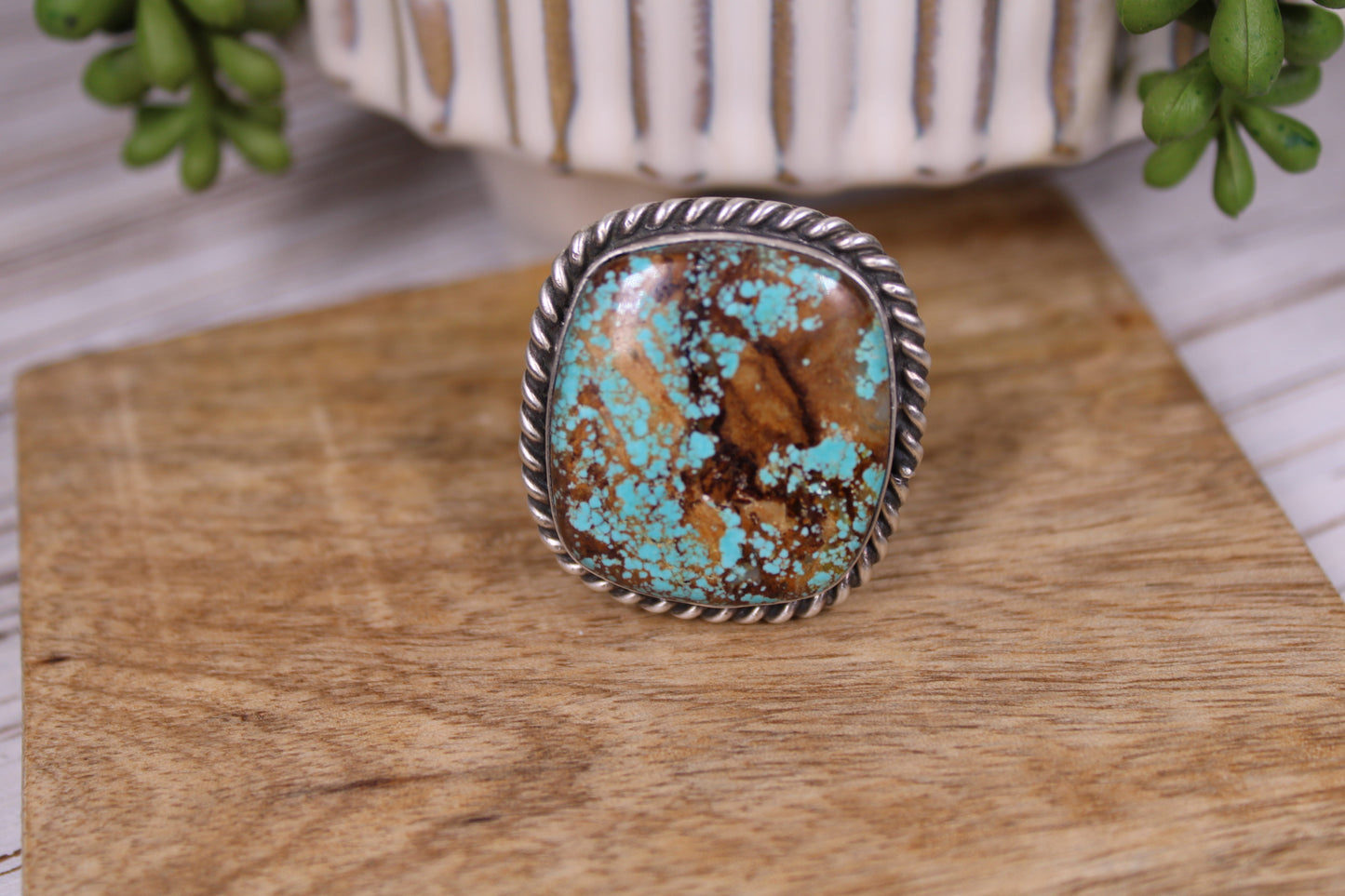 Number 8 Turquoise Adjustable Ring – Navajo Artist Augustine Largo