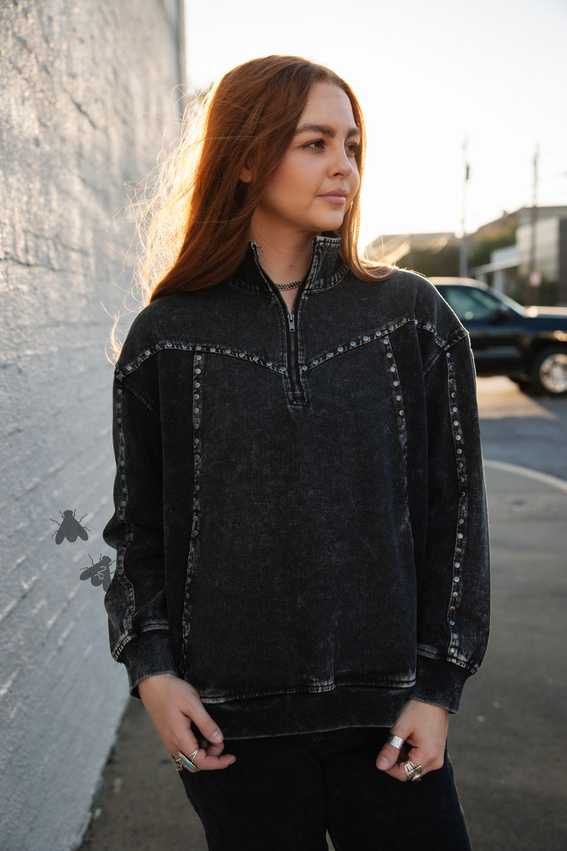 Silver Creek Zip Up – Washed Black Western Pullover