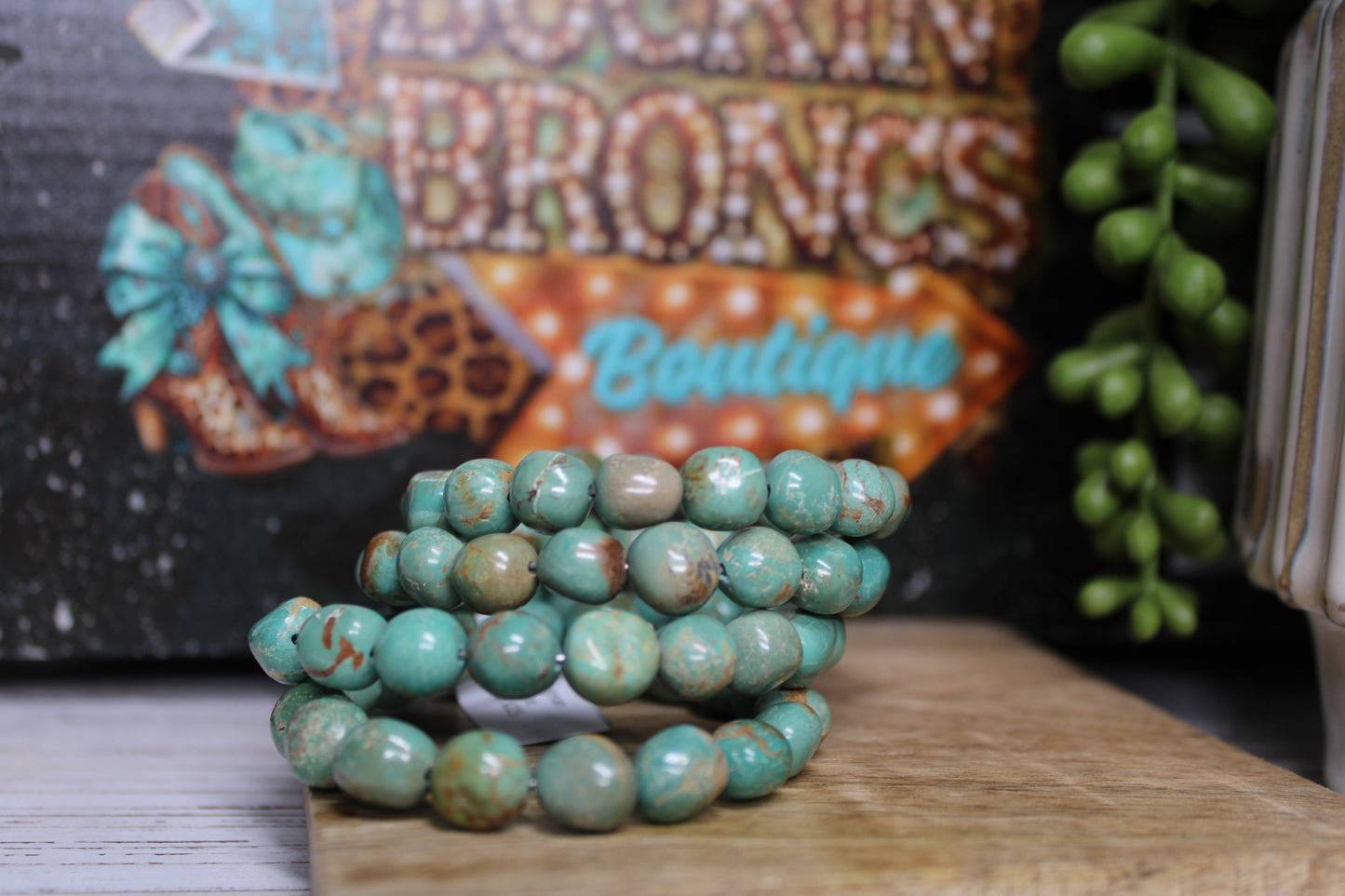 Wrap-Around Kingman Turquoise Beaded Bracelet - Handmade by Navajo Artist Vicki Johnson