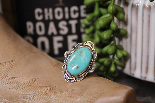 Handmade Kingman Turquoise Sterling Silver Adjustable Ring – Stamped .925