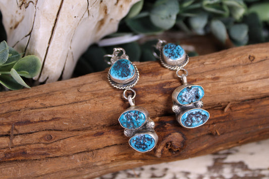 Navajo Kingman Turquoise Triple Drop Earrings – Donovan Nez