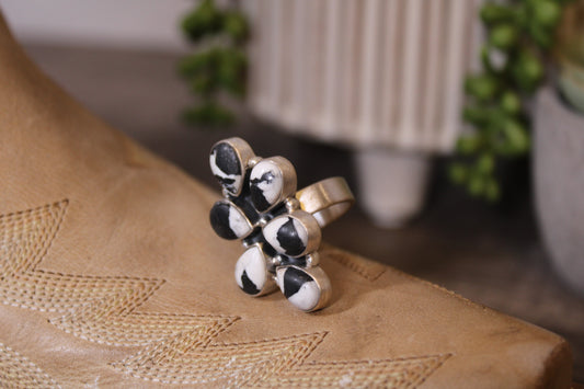 Tonopah White Buffalo Turquoise Sterling Silver Adjustable Ring – Stamped Sterling