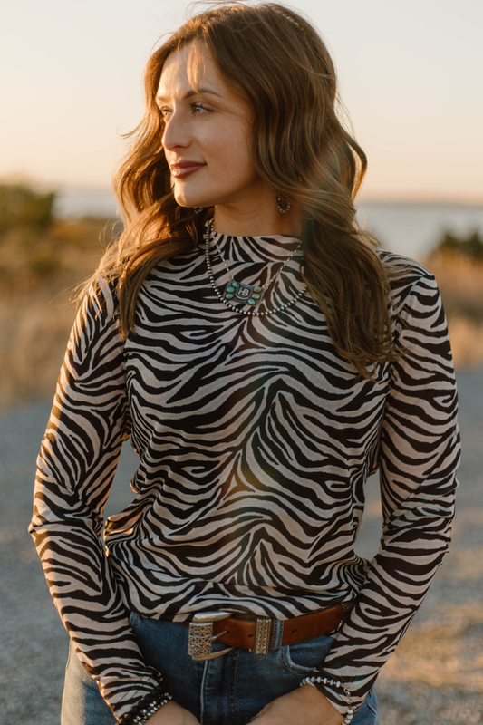 Cowgirl Safari Mesh Top – Zebra Print