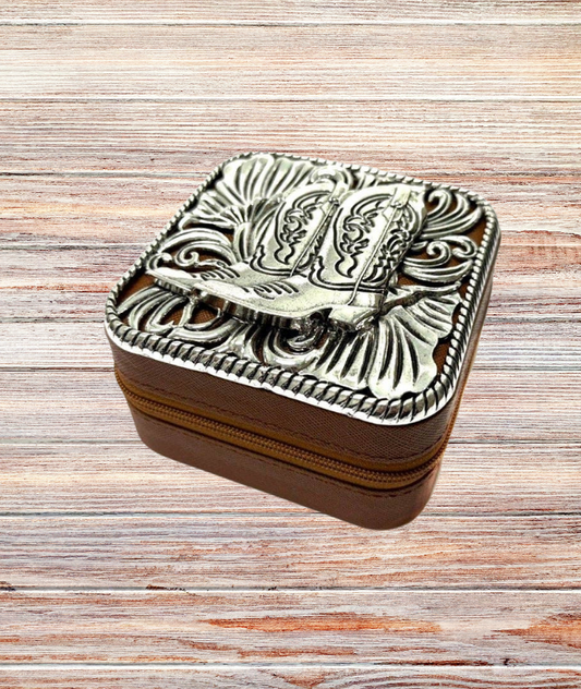 Cowboy Boot Etched Metal Plate Jewelry Box