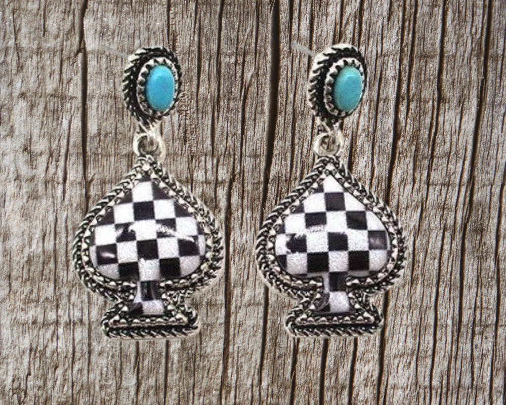 Checkered Spade Dangle Earrings