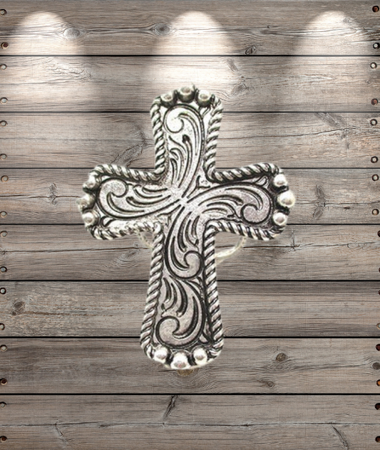 Western Etched Cross Cuff Ring
