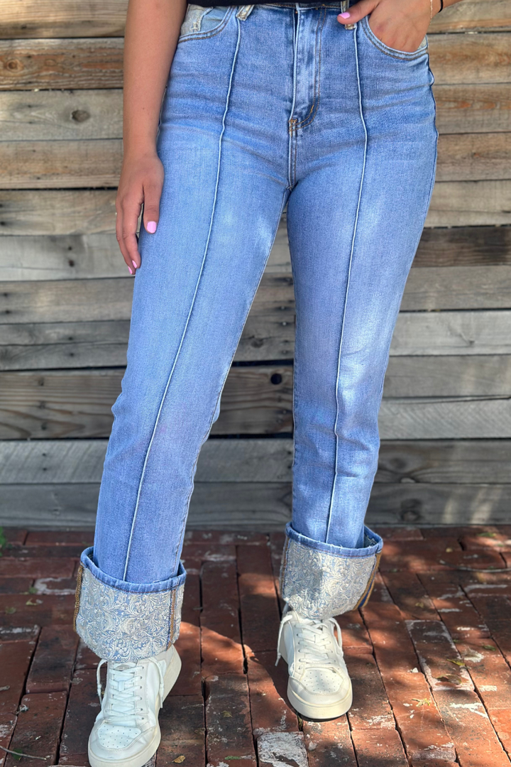 Kreek Embroidered Cuff Jeans