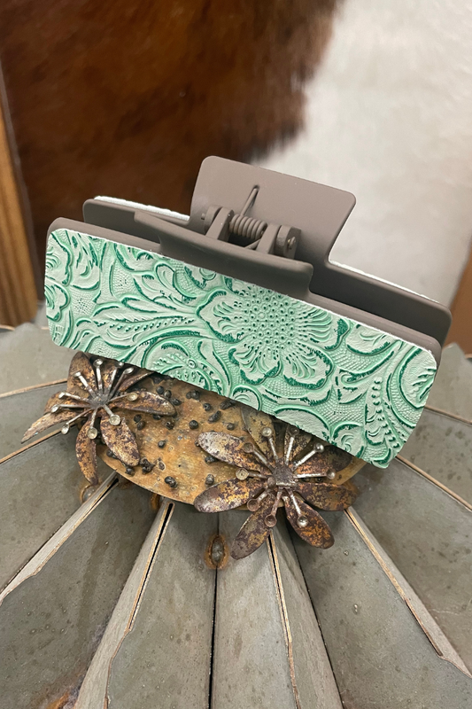 Tooled Turquoise Hair Clip