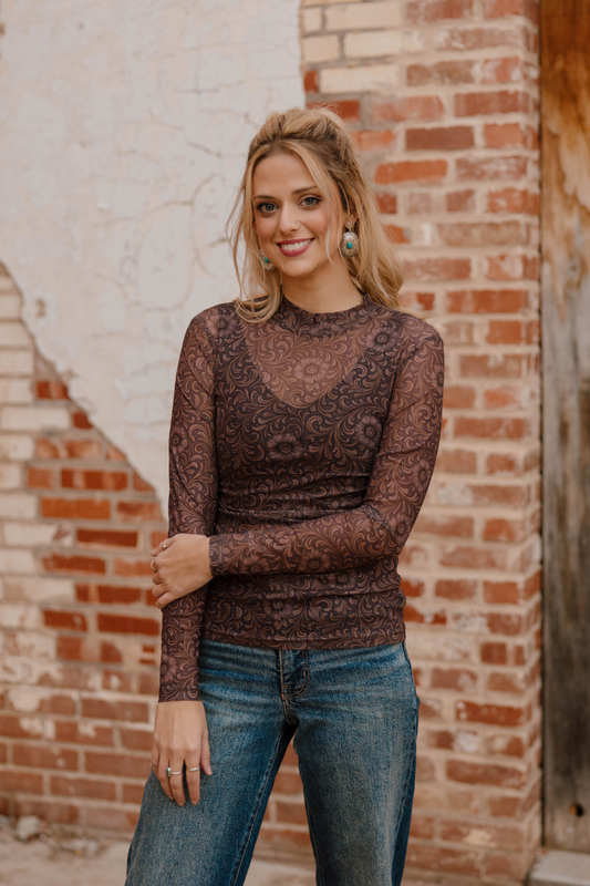 Bronzed Bloom Mesh Top