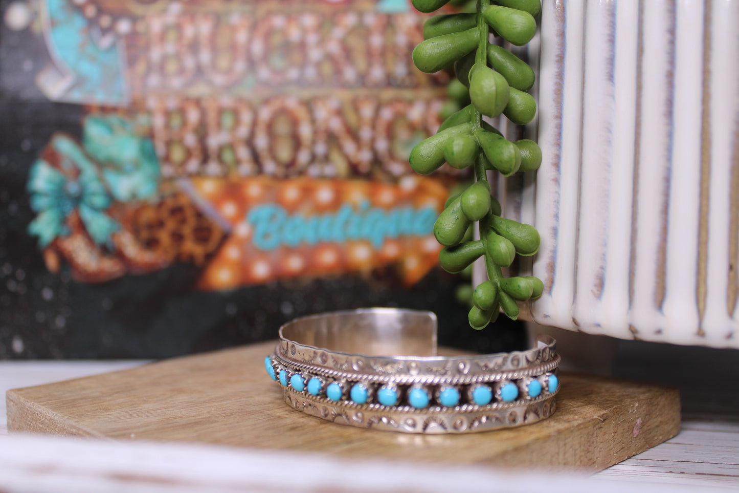 Zuni Handmade Kingman Turquoise Cuff / Size 7 / .925 Sterling Silver / Artists Jason & Pearl Ukestine