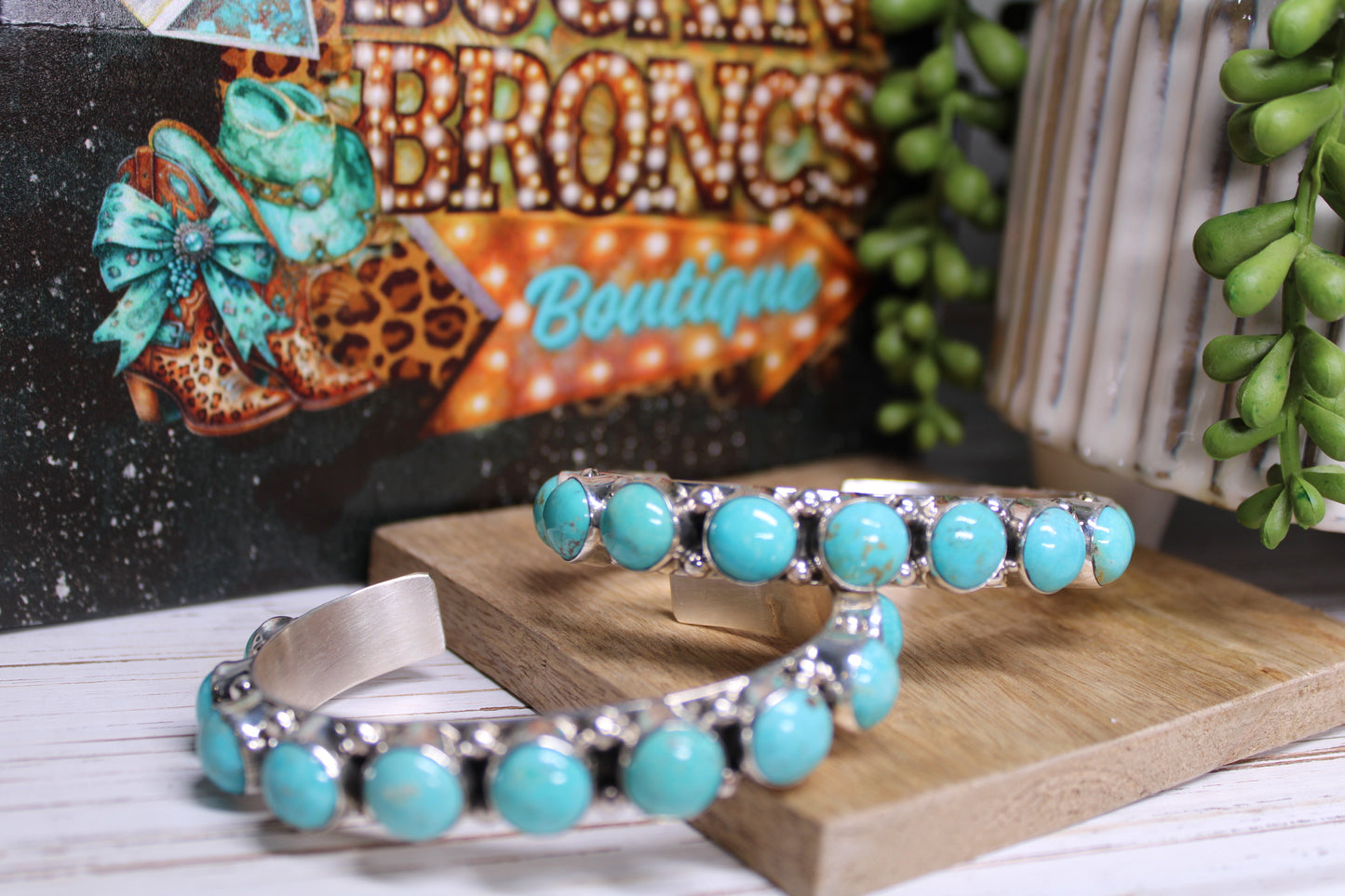 Kingman Turquoise 11-Stone Cuff – Handmade by Navajo Artist Diana Nez