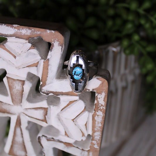 Navajo Kingman Turquoise Aztec Shadowbox Ring – Felix Perry