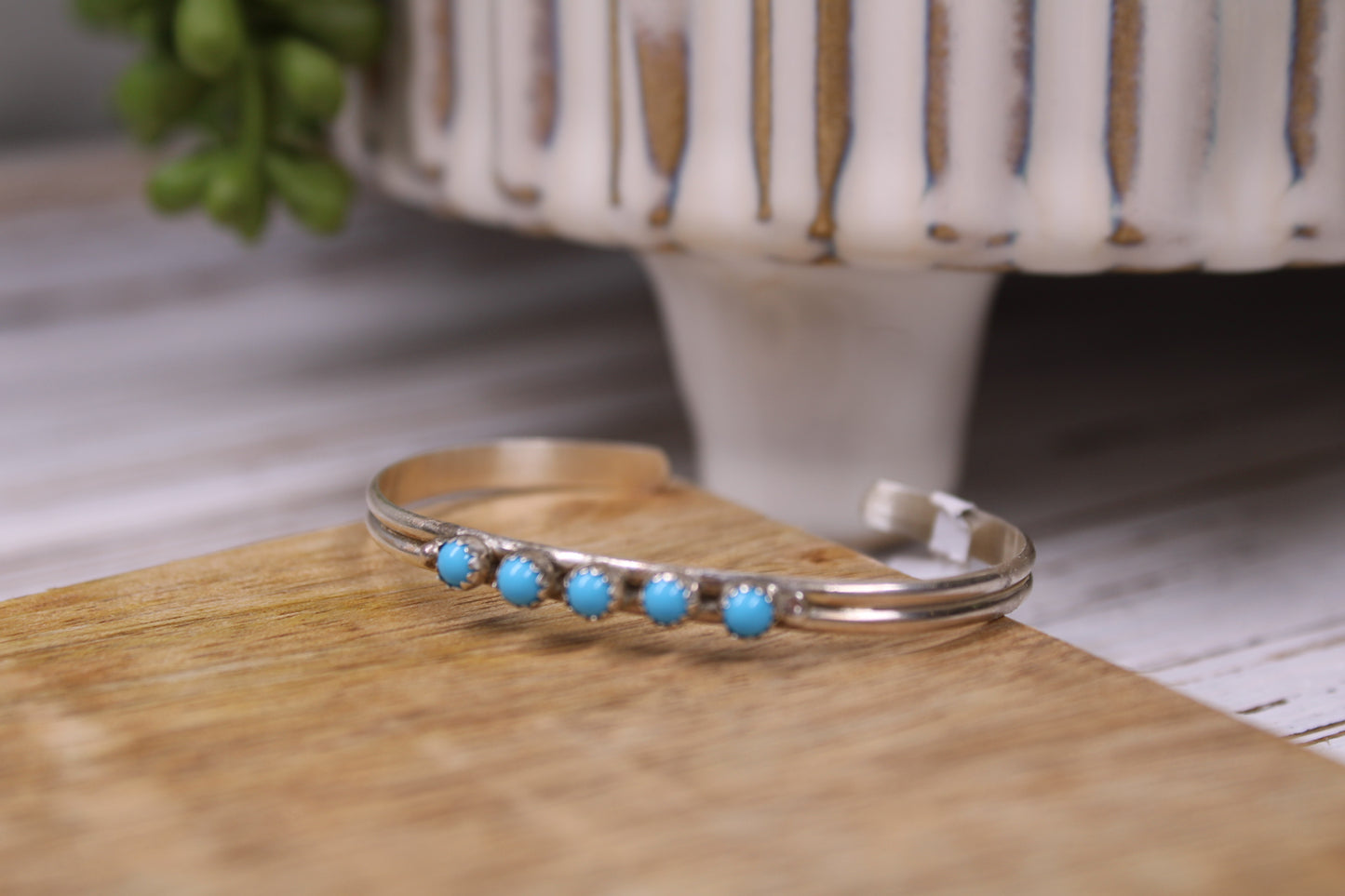 Kingman Turquoise Baby Cuff Bracelet – Navajo Artist Genevieve Sherman