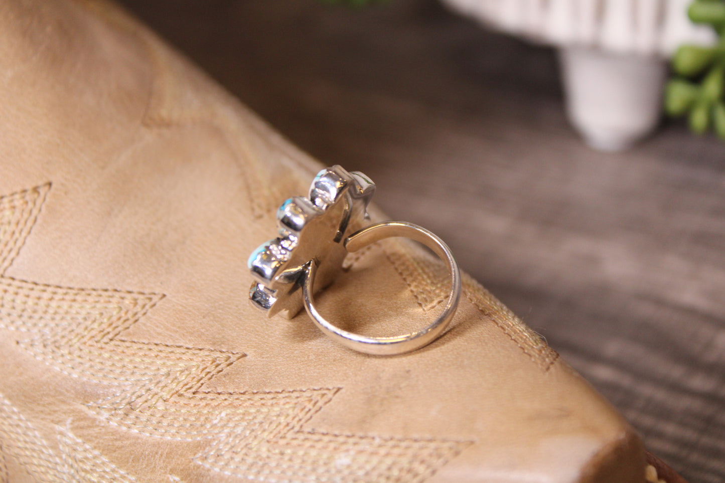 Handmade Ice Blue Dahlia Turquoise Sterling Silver Adjustable Ring