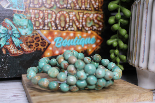Wrap-Around Kingman Turquoise Beaded Bracelet - Handmade by Navajo Artist Vicki Johnson