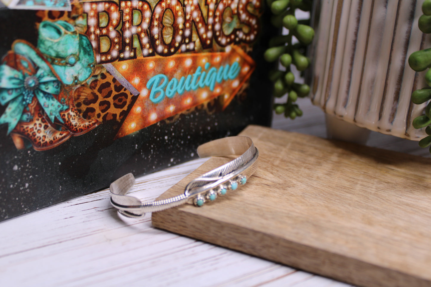 Zuni Kingman Turquoise Feather Cuff – Handmade by Artist Andrew Dewa