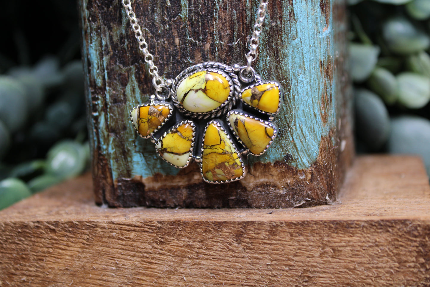 Honey Dahlia Turquoise Sterling Silver Necklace – 15” Chain