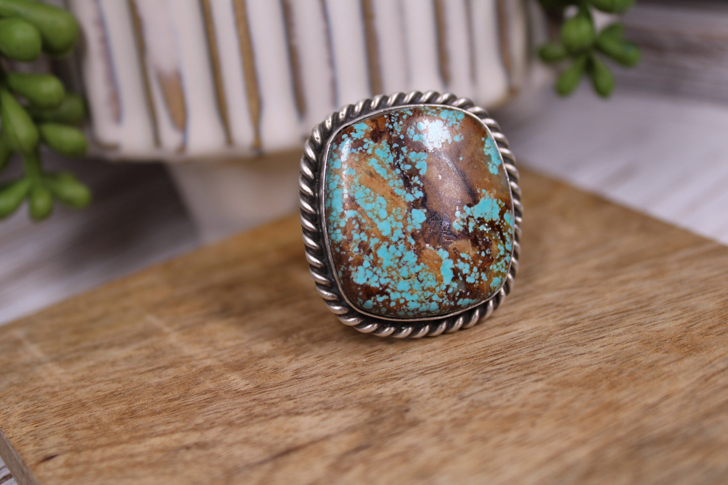 Number 8 Turquoise Adjustable Ring – Navajo Artist Augustine Largo